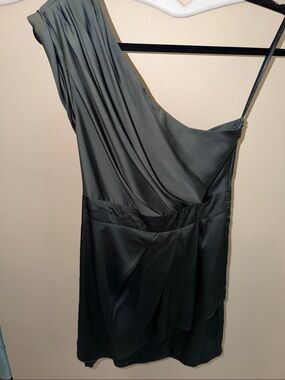BCBGeneration One-Shoulder Draped Satin Dress in Dark Teal